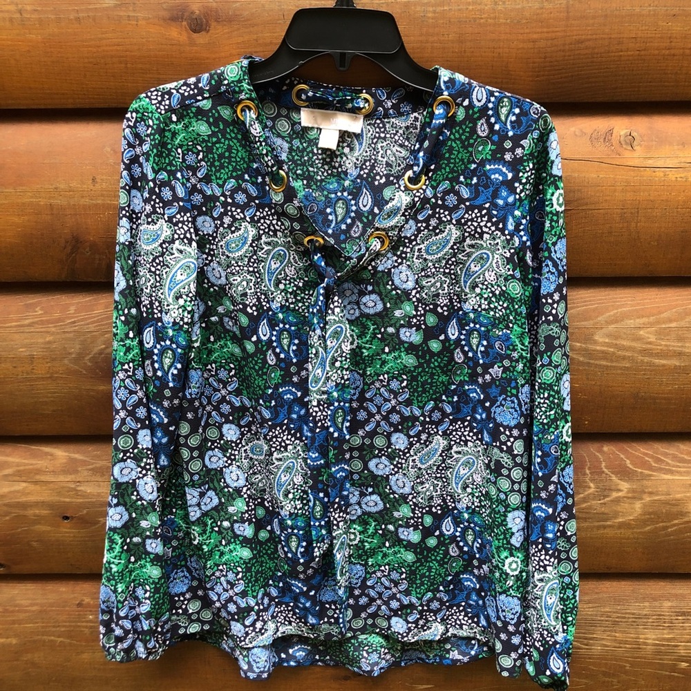 Michael Kors colorful long sleeve top with ties